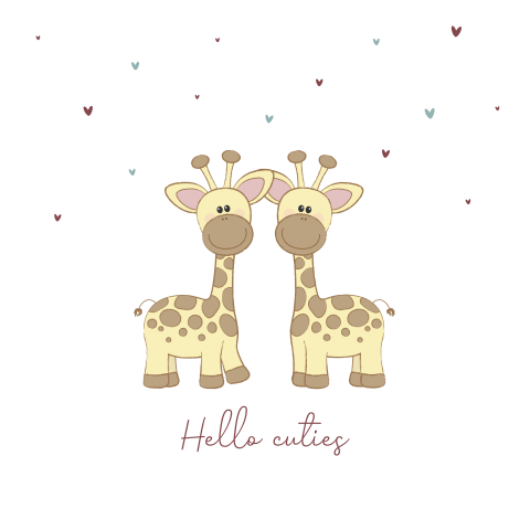 Felicitatie geboorte tweeling met lieve giraffes en hartjes