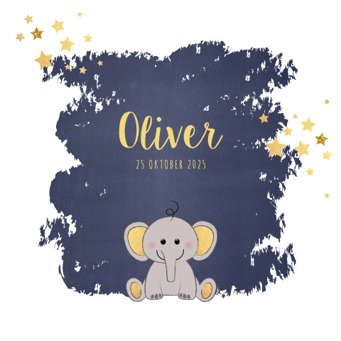 Geboortekaartje stoer en lief blauw kaartje met een olifantje Oliver