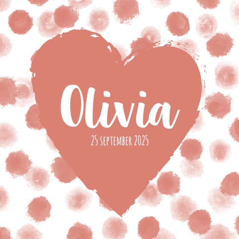 Hip Geboortekaartje zalm roze stippen en hartje Olivia