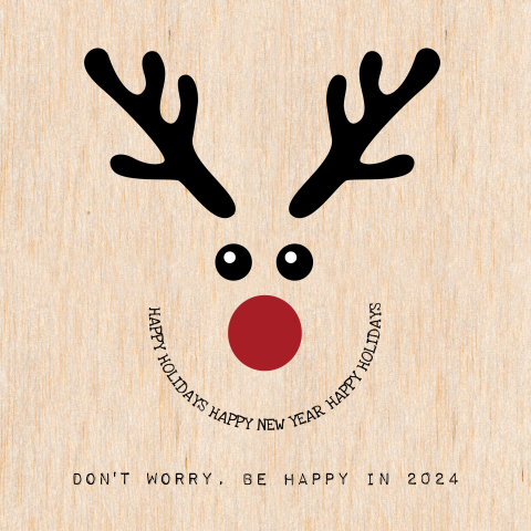 HOUT Zakelijke kerstkaart Rendier don't worry be happy in 2022