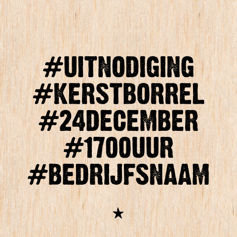 Houten kerstkaart modern met hashtags