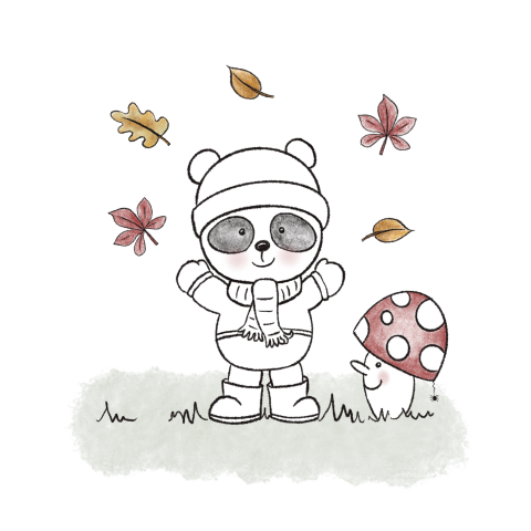 Kinderkaart herfst lief pandabeertje met een paddenstoel