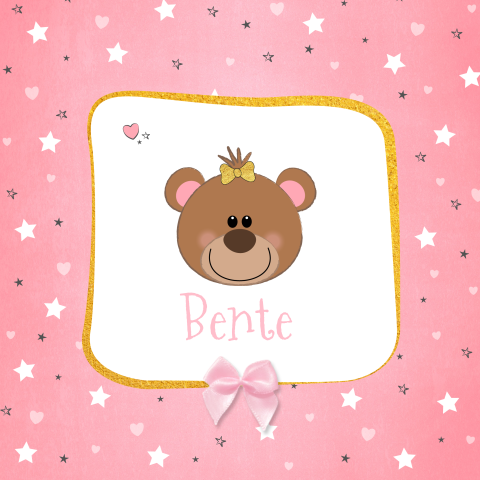 Geboortekaartje met echt strikje lief kaartje met beertje Bente