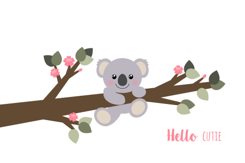 Schattige poster met koala aan een tak met bloesem