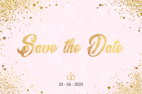 Romantische Save The Date Kaart Met Gouden Hartjes En Sterren