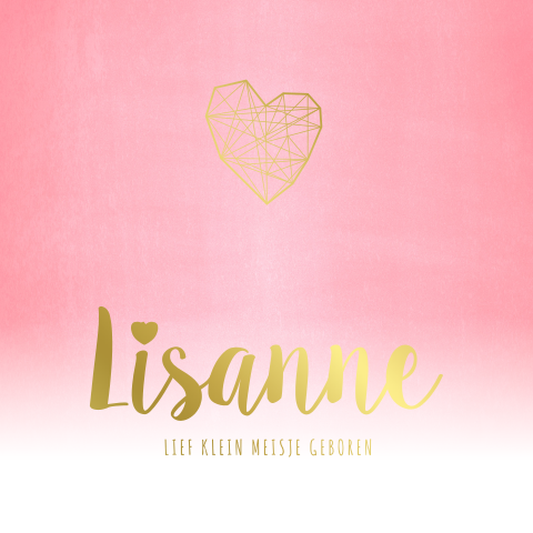 Schattig roze geboortekaartje goudfolie hartje Lisanne
