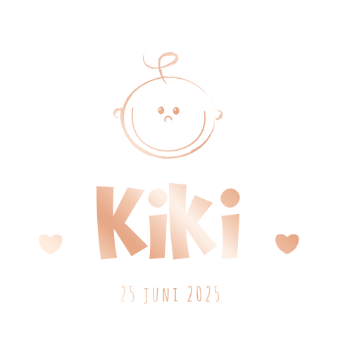 Trendy geboortekaart roségoudfolie babygezichtje Kiki