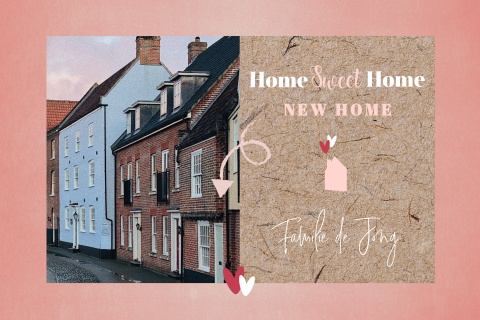 Verhuiskaart - Adreswijziging hip roze en kraft met foto van het huis