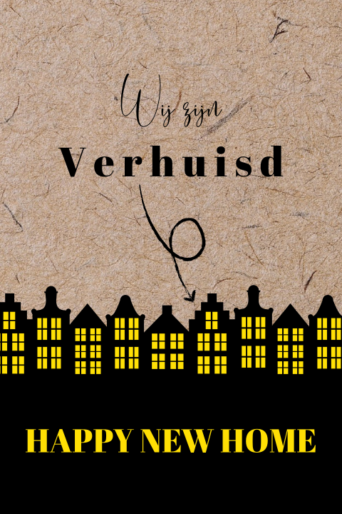 Verhuiskaart - adreswijziging kraft-look Amsterdamse huizen