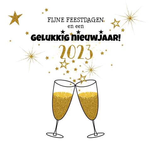 Wenskaart Nieuwjaar gouden sterren en champagne 2022