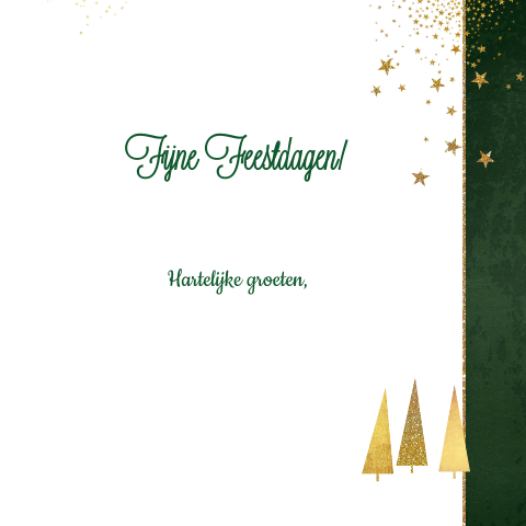 Zakelijke kerstkaart stijlvol klassiek groen met gouden kerstbomen