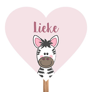 Tuinbord in de vorm van een hartje roze met zebra