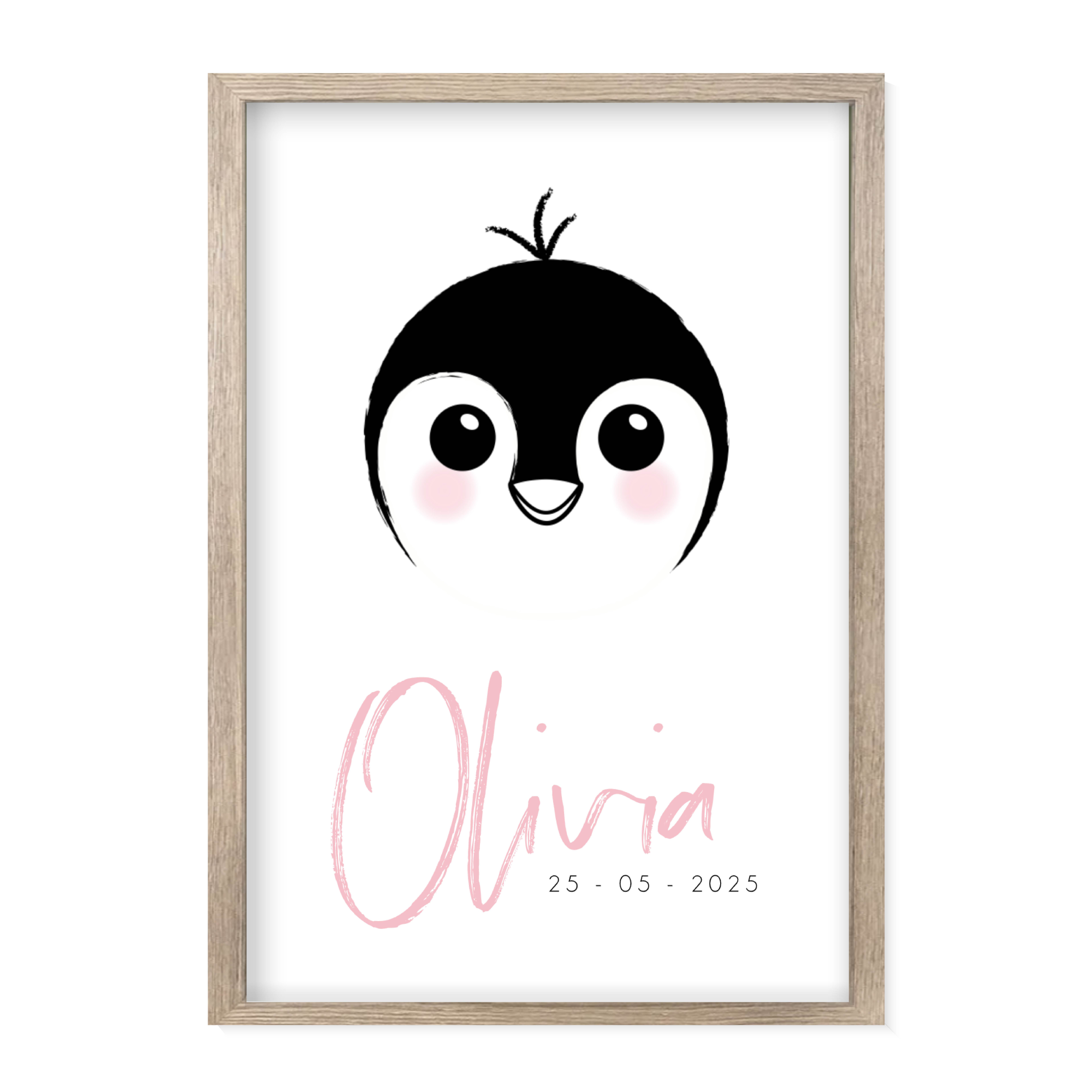 Schattige zwart-wit geboorteposter pinguïn Olivia