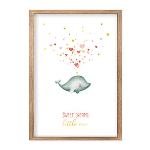 Poster met een lief dolfijntje en hartjes Goudfolie