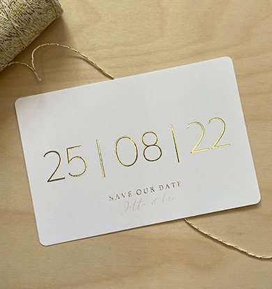 Save the date kaart minimalistisch en modern met foliedruk