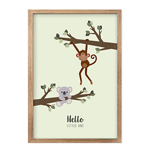 Poster - lief aapje en koalabeertje aan een tak