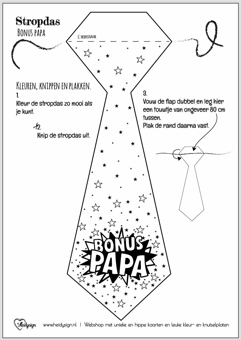 gratis te downloaden knutselblad met een stropdas voor een bonus papa.