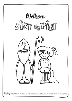 Sinterklaas gratis te downloaden kleurplaat met Hulp Sint en hulp Piet