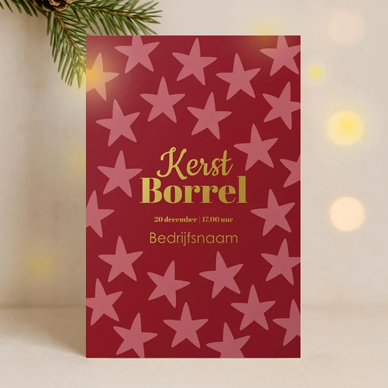 Zakelijke kerstkaart kerstborrel, rood met sterren