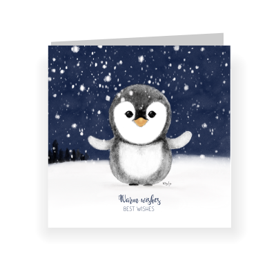 Winterse Kerstkaart Wenskaart Tekening Pinguin