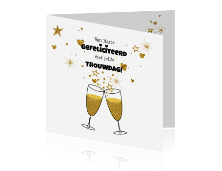 Nieuw Trendy felicitatie trouwdag champagne gouden hartjes en sterren TJ-55